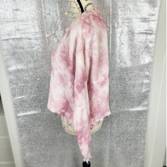 Fate Pink Tie Dye Distressed V-Neck Oversized Cropped Sweater Top Size Medium - Picture 3 of 8